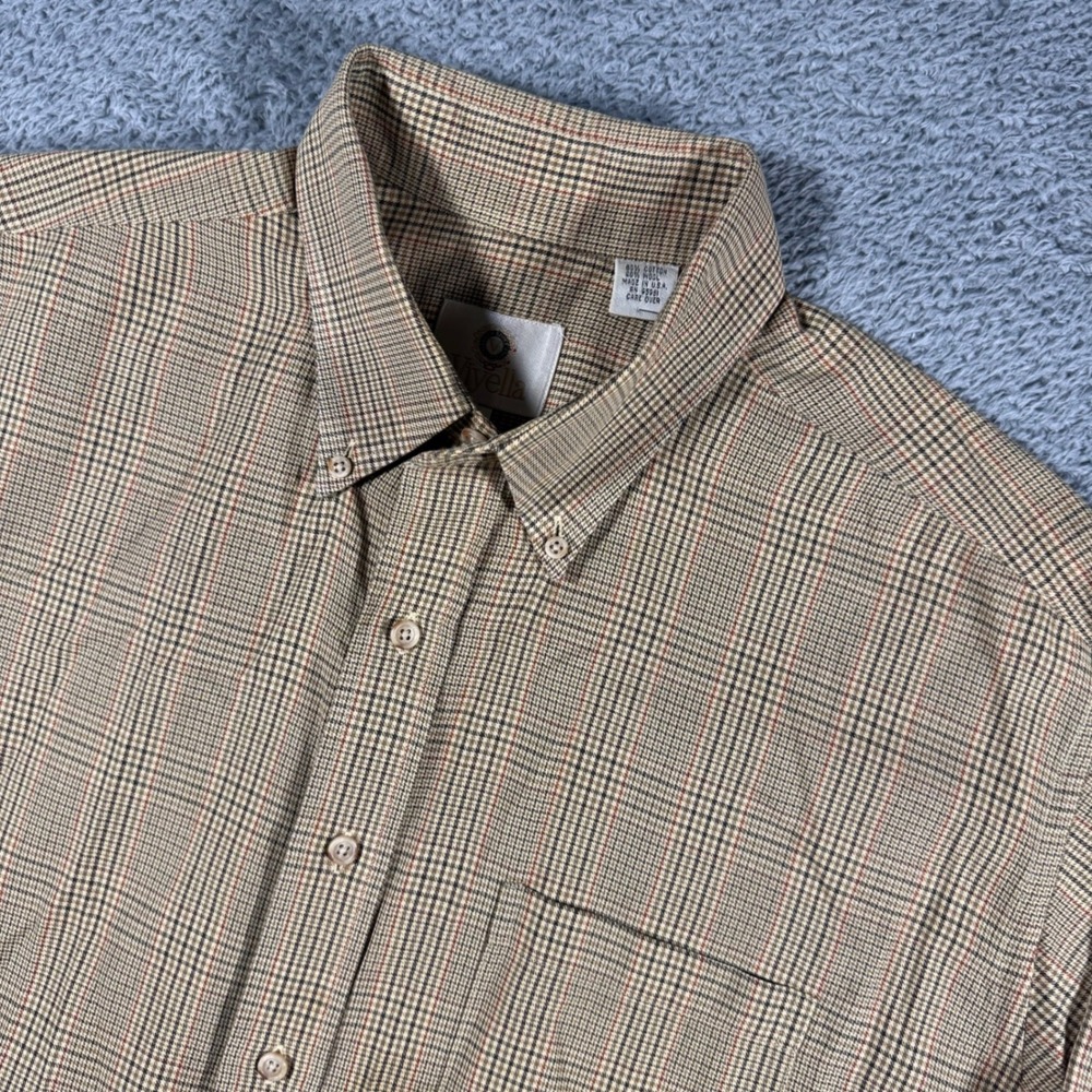 VTG Viyella Button Shirt Mens XL Tan Glen Check Plaid Wool Blend Made in USA